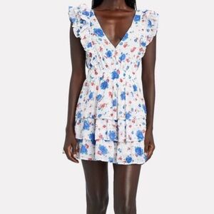 LoveShackFancy Bennett Dress Blue and White Ruffled Mini Dress
